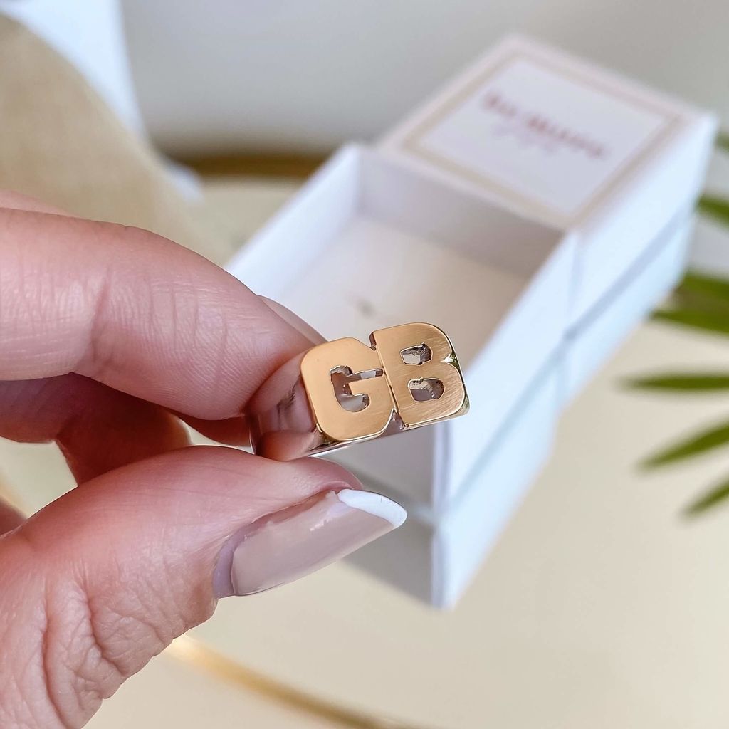 Anillo Doble Inicial Plata y Oro 18k Be more
