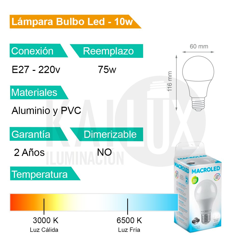 Bombilla LED E27 Alta intensidad Luz Fría (10W) 