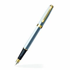 COLECCIÓN ÚNICA - PLUMA ESTILOGRÁFICA SHEAFFER PRELUDE CROMO PULIDO DETALLES BAÑADA EN ORO 22K