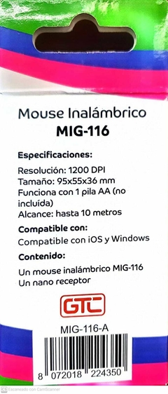 Mouse Inalambrico Gtc Mig-116 en internet