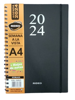 Agenda Rideo 2024 A4 Semanal Tapa Plástica 21 X 30 Cm