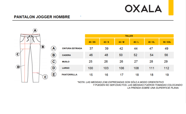 Tabla de talles jogging hombre hot sale