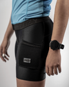 Calza Short Pocket de Ciclismo Dama con Badana RoadPro, color negro - Cozy Sport