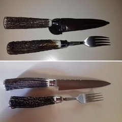 Juego de cuchillo y tenedor en Asta y Acero inoxidable con estuche de madera - comprar online