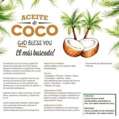 ACEITE DE COCO PURO NEUTRO "GOD BLESS YOU" - 1 lt. en internet