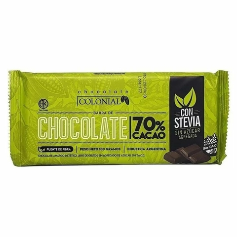 Chocolate 70% Cacao con Stevia COLONIAL - 100 gr