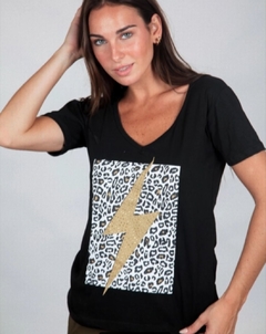 Remera Rayo con strass negra