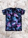 Camiseta Preta Cosmos Turquesa | Rosa