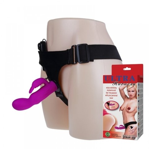 ULTRA HARNESS CINTA PENIANA 15,5X3,7CM COM PENETRADOR EM SILICONE E ESTIMULADOR CLITORIANO MULTIVELOCIDADE 