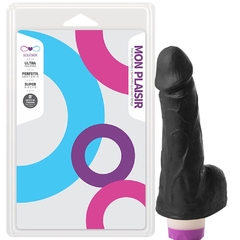 PRÓTESE REALÍSTICA 15,5X3,7CM VIBRADOR INTERNO COM ESCROTO E VENTOSA COR PRETA - CÓD 1288