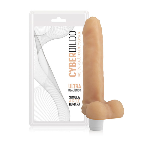 PRÓTESE REALÍSTICA 17,5x3,5CM EM CYBERSKIN COM VIBRADOR E COM ESCROTO