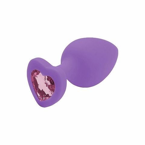 PLUG ANAL 8X3,4CM EM SILICONE CORAÇÃO COM JOIA TAMANHO M COR ROXA – CÓD 51254