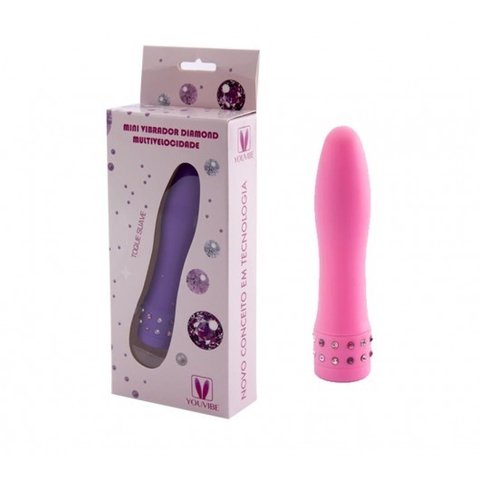 VIBRADOR 10X2,2CM DIAMONDS MULTIVELOCIDADE TEXTURA EMBORRACHADA E COM STRASS PINK - CÓD 2182