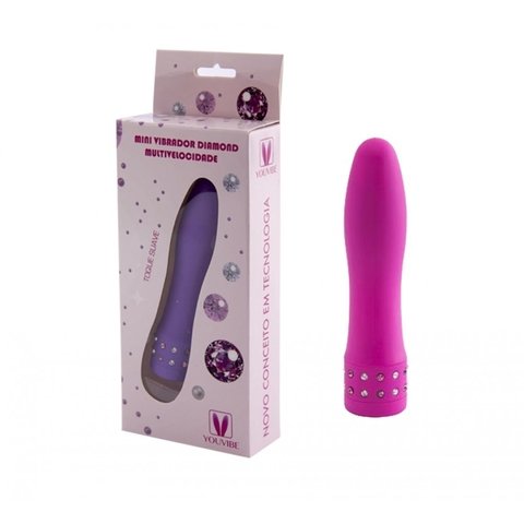 VIBRADOR 10X2,2CM DIAMONDS MULTIVELOCIDADE TEXTURA EMBORRACHADA E COM STRASS COR MAGENTA- CÓD 2181