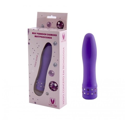 VIBRADOR 10X2,2CM DIAMONDS MULTIVELOCIDADE TEXTURA EMBORRACHADA E COM STRASS COR ROXA - CÓD 2183