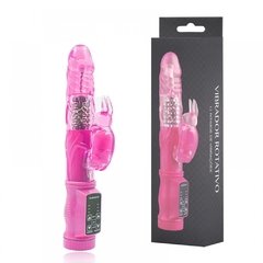 VIBRADOR 22X3CM ROTATIVO RECARREGÁVEL COM ESTIMULADOR CLITORIANO COELHO 12 VIBRAÇÕES COR ROSA – CÓD 2193