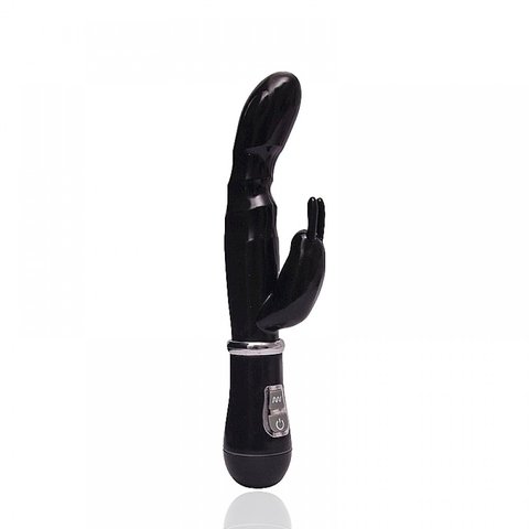 VIBRADOR SILICONE RABBIT RECARREGÁVEL COM 8 VIBRAÇÕES COR PRETA - CÓD 2329