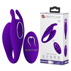 PRETTY LOVE BILL VIBRADOR DE CASAL BILL FEITO EM SILICONE CIRÚRGICO DE TOQUE AVELUDADO COM 12 NÍVEIS DE VIBRAÇÕES COM CONTROLE REMOTO E FUNÇÃO DE MEMÓRIA COR ROXA – CÓD 2408