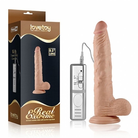 LOVETOY REAL EXTREME PRÓTESE REALÍSTICA 24X3,8CM COM GLANDE, VEIAS, ESCROTO, VENTOSA, CONTROLE REMOTO E 3 VIBRAÇÕES