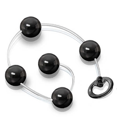 BOLINHA TAILANDESA COM 5 BOLAS METAL PRETO ONIX (Ø 24 MM) CORDÃO DE SILICONE - CÓD 51032