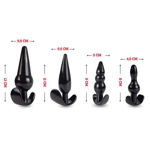 KIT BUTT PLUGS COM 4 UNIDADES COR PRETA - CÓD 51208