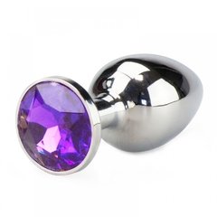 PLUG ANAL METAL JOIA 8,5X3,2X3,5CM MÉDIO COM PEDRA EM FORMATO DE REDONDO COR ROXO - CÓD 5667