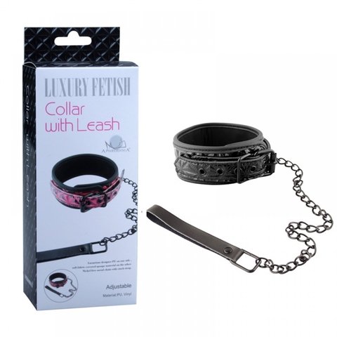 COLAR WITH LEASH COLEIRA LUXURY COM GUIA DE 1M COR PRETA – CÓD 5768