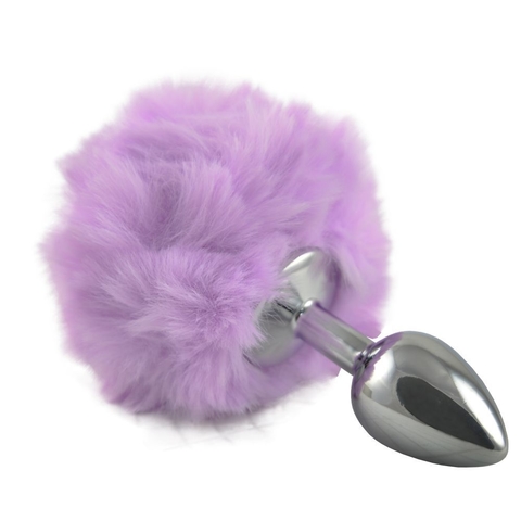 PLUG ANAL EM METAL 7CM COM POMPOM COR LILÁS