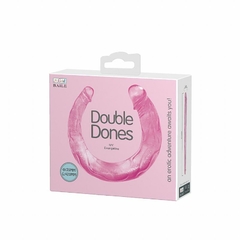 DOUBLE DONES PRÓTESE DUPLA 49X3,5X2,5CM EM FORMATO DE PÊNIS REALÍSTICO COM GLANDES E VEIAS EM JELLY COR ROSA - CÓD 1520