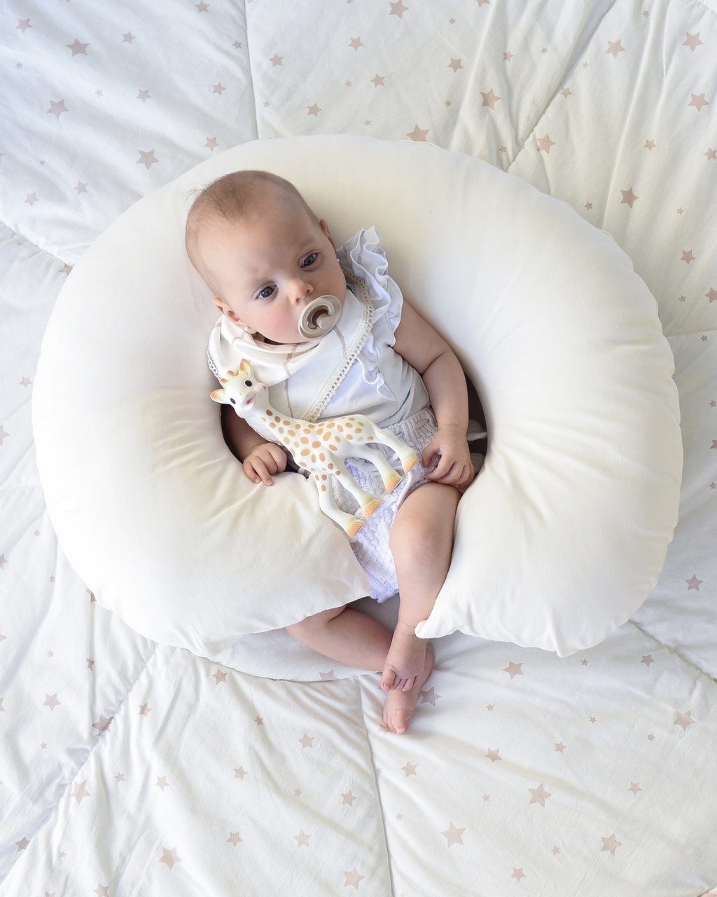 Almohada de lactancia Monzillo Baby e Kids Almofada de amamentação,  travesseiro para amamentar, cor lisa, com babados, com laço, algodão color  blanco