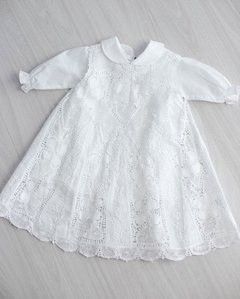vestido branco de renda renascença para batizado bebê