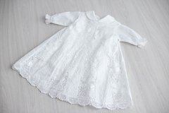 vestido de batizado de renda renascença manga longa para bebê menina