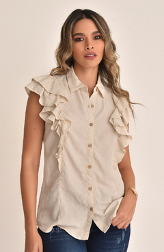 Blusa beige con golas 677801