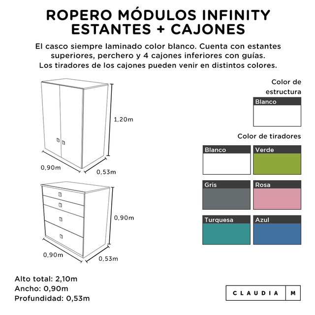 Ropero Módulos Infinity estantes + cajones - Claudia M