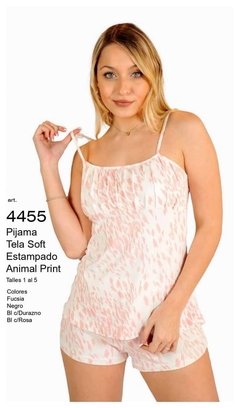 Pijama tela soft estampado animal print top c/ canesu plisado-Poema (PO4455)