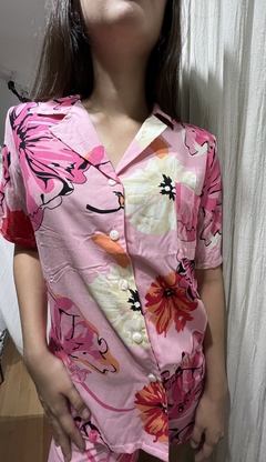Pijama fibrana estampada c/chaqueta abotonada- Poema (PO4376) - comprar online