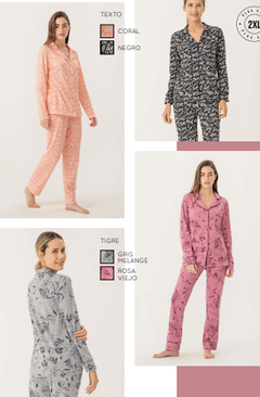 Pijama camisero manga larga y pantalon recto-Authentic-Woman By Promesse (WO15125) - comprar online