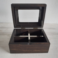 Caja de té de madera y alpaca - 4 divisiones - comprar online