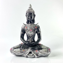 Buda de la Meditacion Plateado Mediano Yeso