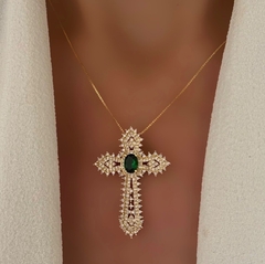 CADENA CROSS GOLD EMERALD ROMA