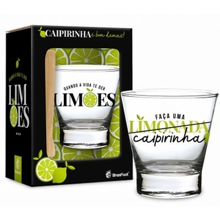 Kit Copo + Socador Caipirinha Se a Vida te der limões