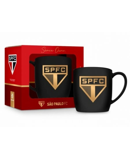 Caneca Porcelana São Paulo Dourada e Preta 300ml