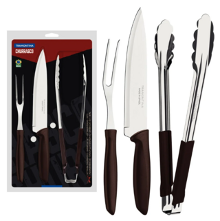 Kit Churrasco Inox 3 Peças Marrom - comprar online