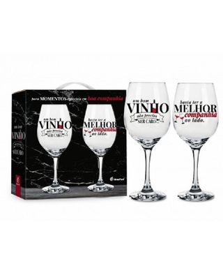 Conjunto C/2 Taças De Vinho Bom vinho e Companhia Boa, Casal