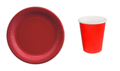 Kit 10 copos e prato de papel vermelho liso - comprar online