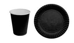 Kit 10 copos e prato de papel preto