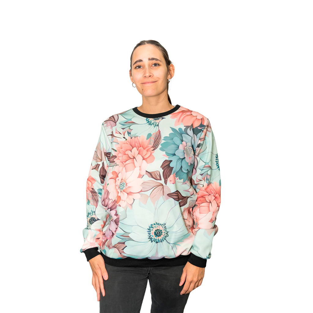 Buzo simple Dama Flores turquesas y rosa viejo mod 7