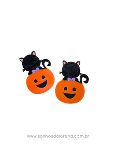 APLIQUE ACRILICO HALLOWEN GATO COM ABOBORA 6 X 4 CM (2 UNIDADES)