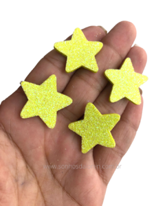 APLIQUE ESTRELA EVA COM GLITER AMARELA P COM 04 UNIDADES TAMANHO 2,5CM X 2,5CM - comprar online