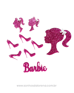 COMBO COM 9 APLIQUES BARBIE DE GLITTEREM ACRILICO